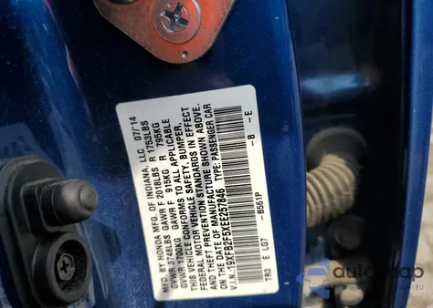 2014 Honda Civic Lx из США, поврежденный, VIN 19XFB2F5XEE257846